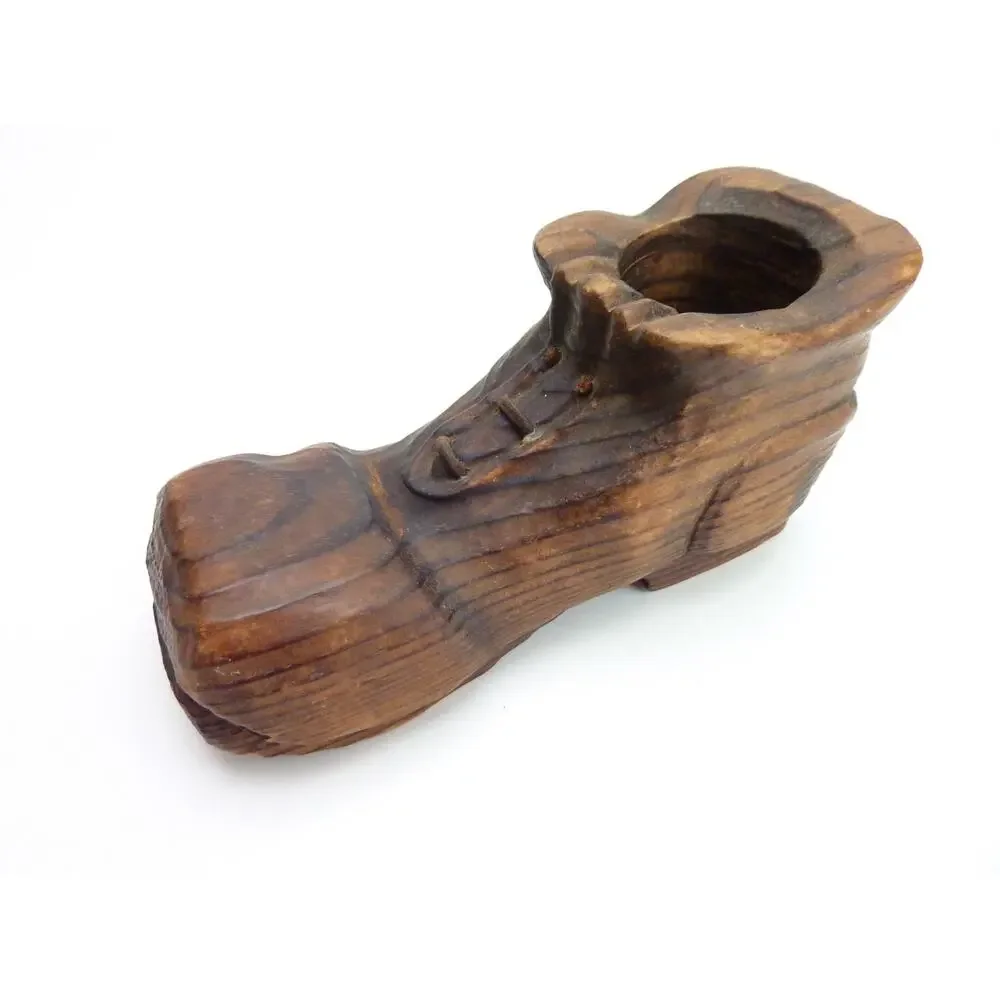 Vintage Handcrafted Wood Shoe/Boot Holds Glass Votive Candle